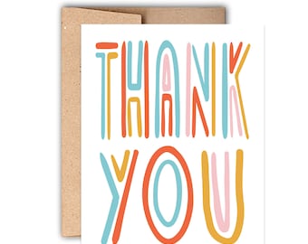 Thank You Letterpress Card, Colorful Retro Style Thank You card