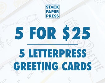 Letterpress Greeting Card Set: Mix & Match, Cotton Paper, Blank Inside