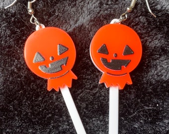 Halloween jackolantern lollipop earrings spooky cute gift goth