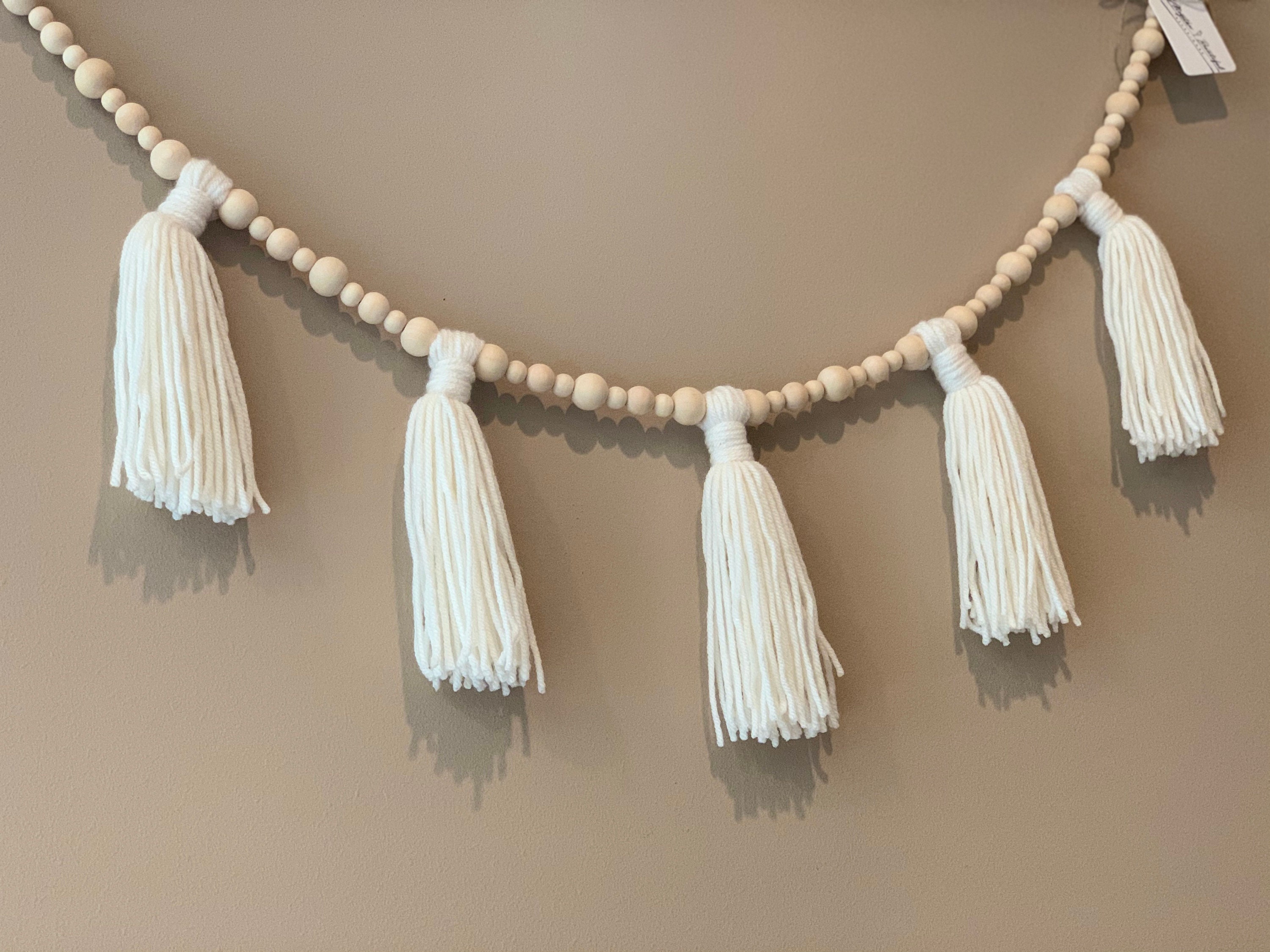 Tassel wood bead garland neutral decor wood bead decor Etsy