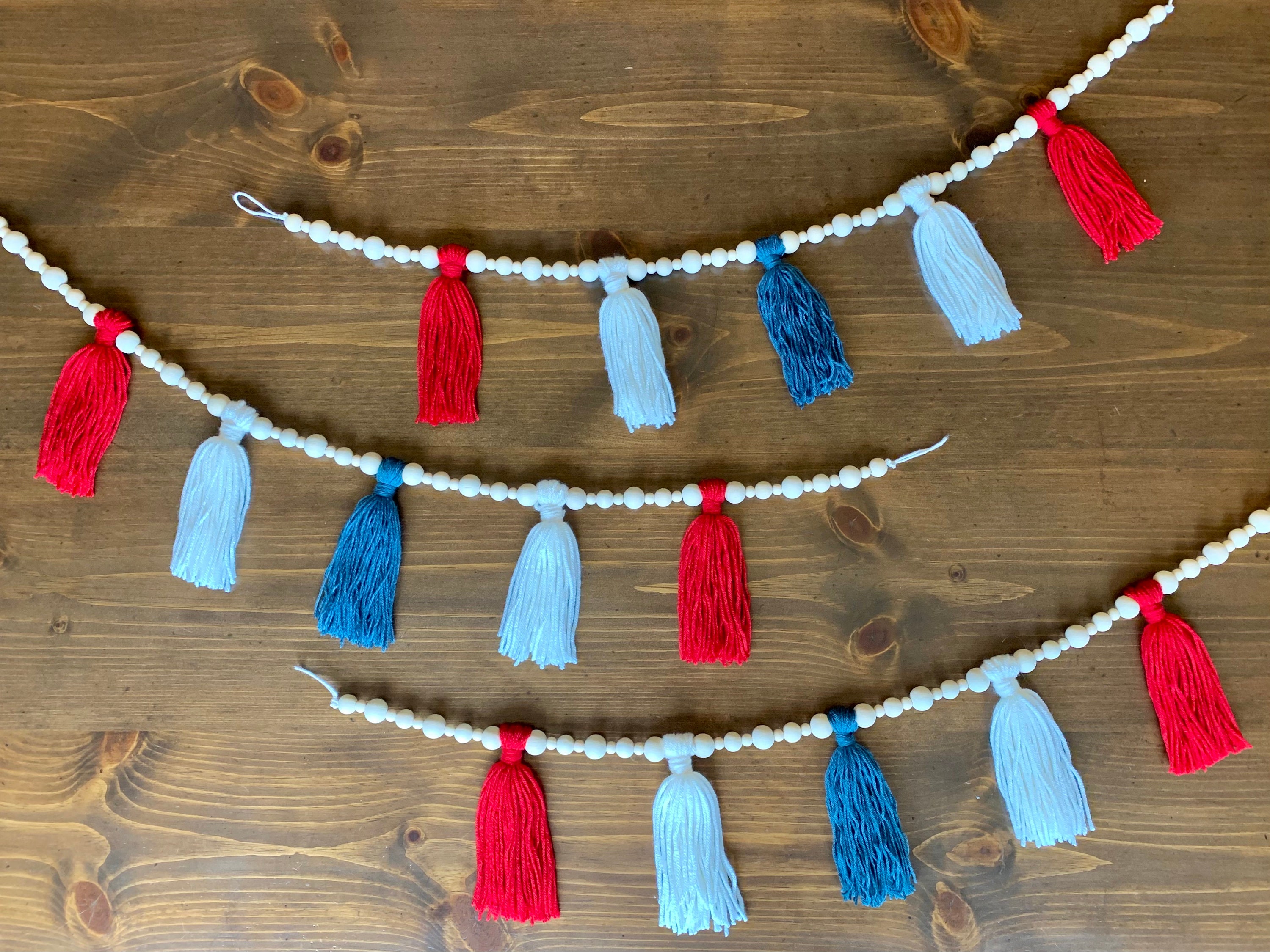 Guirnalda de cuentas de madera blanca y azul roja guirnalda | Etsy