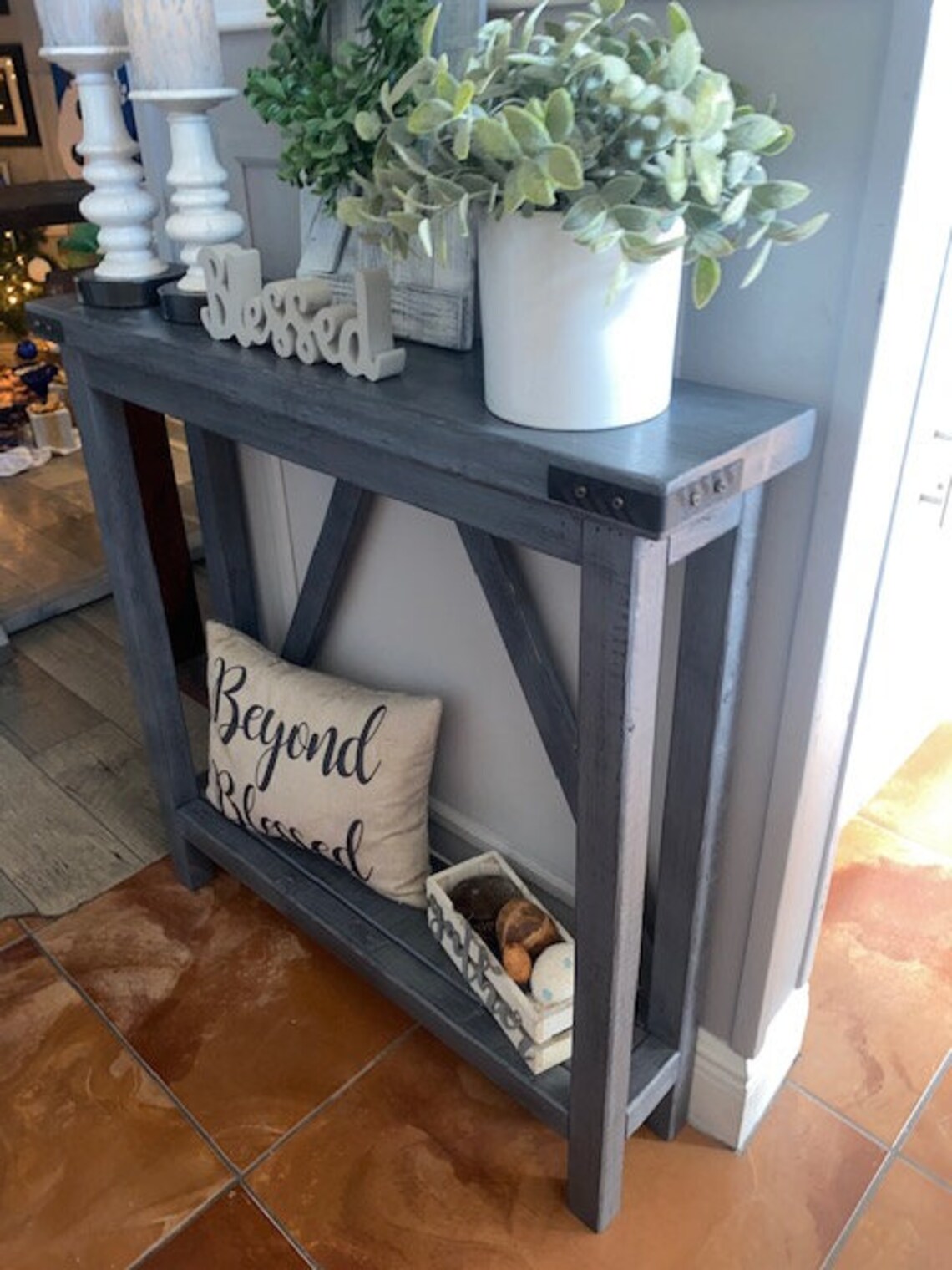 Dark gray rustic entry table Etsy