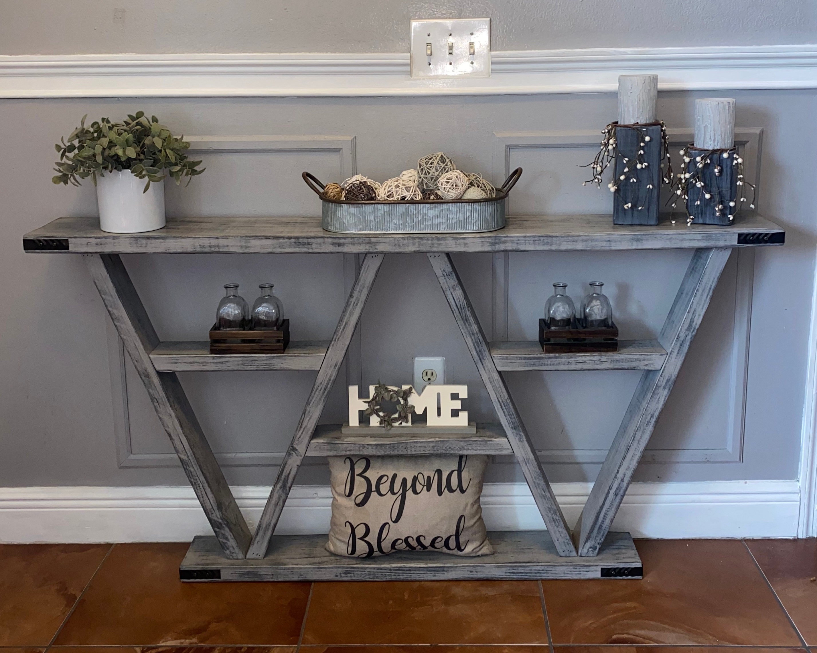 Gray distressed entry table 60X8X32 Etsy