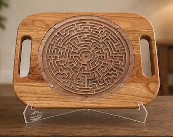 Double-Sided Wooden Circular Maze Game, Handheld Hardwood Labyrinth Puzzle