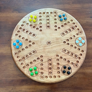 Handmade Maple or Cherry Wahoo Game Board: 6-Player Marble Circle