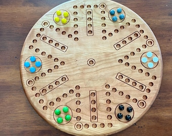 Handmade Maple, Cherry, or Walnut Wahoo Game Board: 6-Player Marble Circle