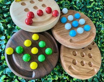 Wooden Tic Tac Toe Travel Game – Personalized Marble Set, Engraved Back, Maple, Cherry, Walnut