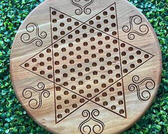 Handmade Star Checkers Game – 6-Player Board with Marbles, Maple, Cherry, or Walnut Hardwood