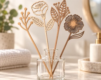 Wood Flower Reed Diffusers, Set of 4 or 8, Maple Cherry Walnut (No Oil)