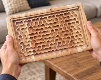 Wooden Maze Game, Honeycomb Labyrinth Puzzle, Handmade Hardwood Dexterity Game, Screen-Free Gift for Kids & Adults