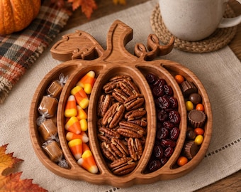 Pumpkin Wood Candy Tray - Snack Bowl - Fall Table Decor