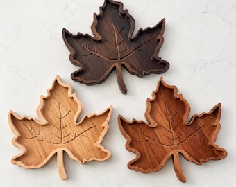 Solid Hardwood Maple Leaf Serving Tray - Maple, Cherry or Walnut