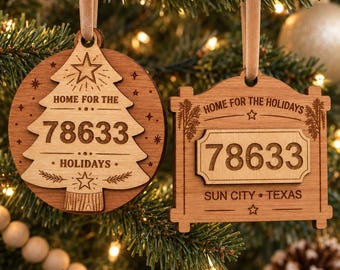 Personalized Layered Wood Zip Code Ornament, Custom Hometown Christmas Gift