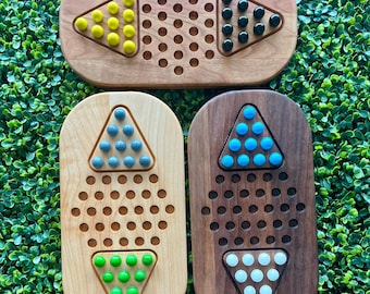 Travel Chinese / Star Checkers – 2-Player Mini Board Game – Maple, Cherry, or Walnut – Personalization