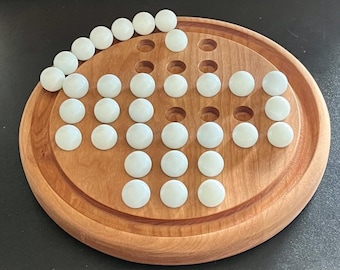 Wooden Marble Solitaire Travel Game – Walnut, Cherry, or Maple with Glass Marbles