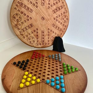 Reversible Wooden Game Board: Wahoo and Chinese Checkers, Maple, Cherry, or Walnut
