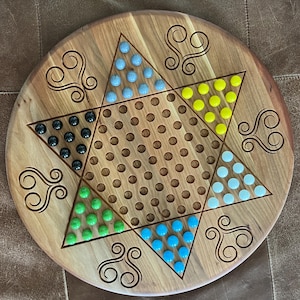 Personalized Wooden Chinese Checkers Game: Handmade Maple, Cherry, or Walnut Board