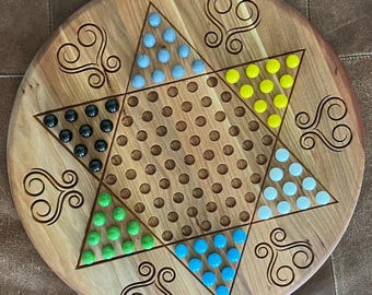 Personalized Wooden Chinese Checkers Game: Handmade Maple, Cherry, or Walnut Board