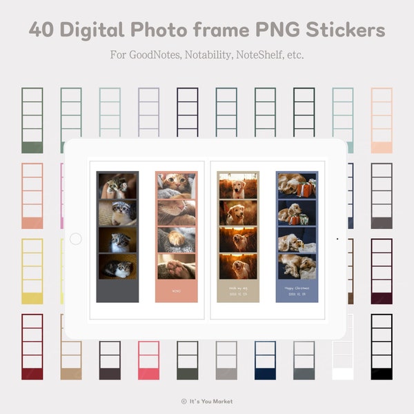 Pack d'autocollants pour cadre photo numérique png Autocollants iPad pour GoodNotes, clipart pour cadre photo numérique Notability