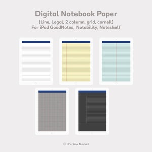 50 colorful digital writing paper templates(notebook) : Line, Legal pad , 2 columns, grid, cornell for iPad goodnotes, Noteshelf, Notability