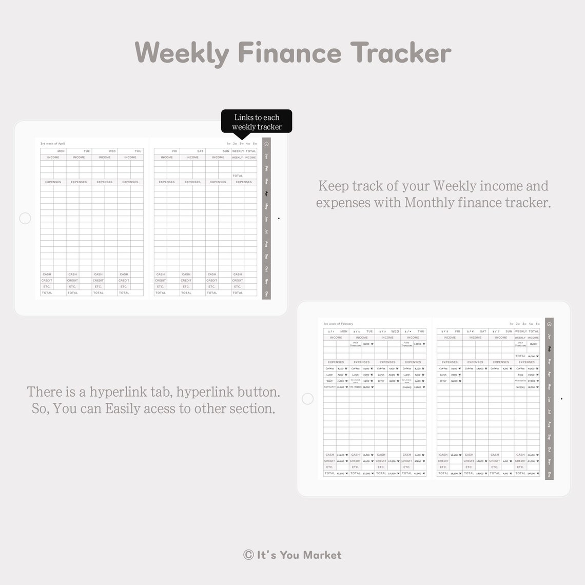 Digital Finance Tracker, Weekly Expenses Planner, Digital Budget
