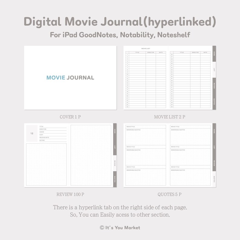 Digital Movie Journal, Movie Log, 100 Movie Challenge for Goodnotes ...