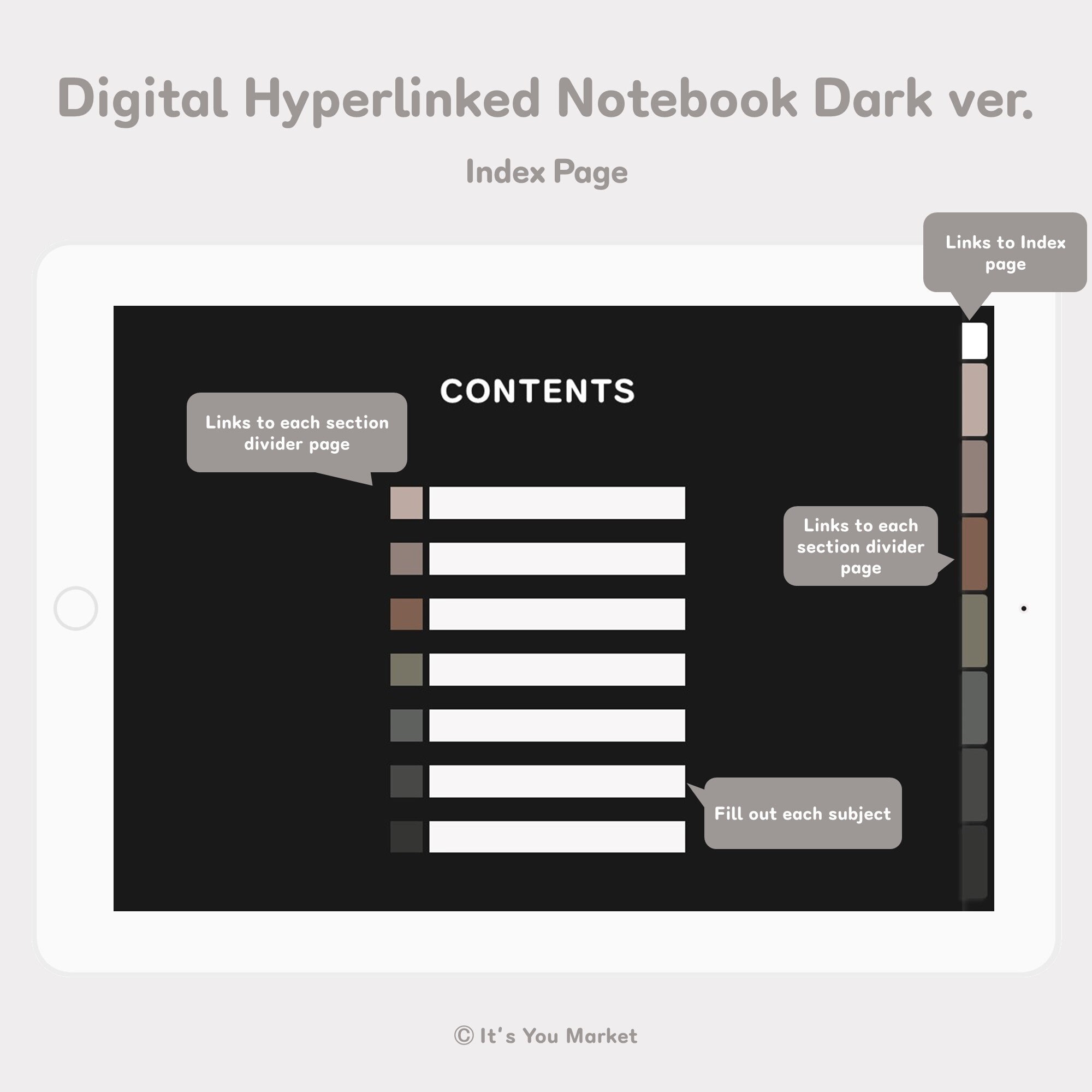 Digital 7 Subject Hyperlinked Notebook Dark Mode for iPad - Etsy
