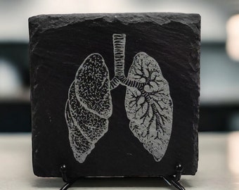 Pulmonary System Lung Anatomy Laser Engraved Slate Coasters - Set of 4, Medical student gift, rad tech gift, pulmonary art, doctor gift