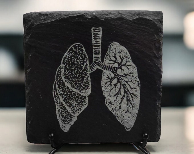 Pulmonary System Lung Anatomy Laser Engraved Slate Coasters - Set of 4, Medical student gift, rad tech gift, pulmonary art, doctor gift