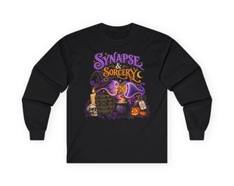 Synapse & Sorcery Halloween Neuroscience Long Sleeve, Neurotransmitter Brain Science Tee, Neuroscientist Neurology Student Gift