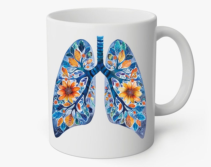 Pulmonologist's Pick: 11oz Ceramic Mug with Unique Lung & Mandala Designs - Ideal Gift for Respiratory Professionals!