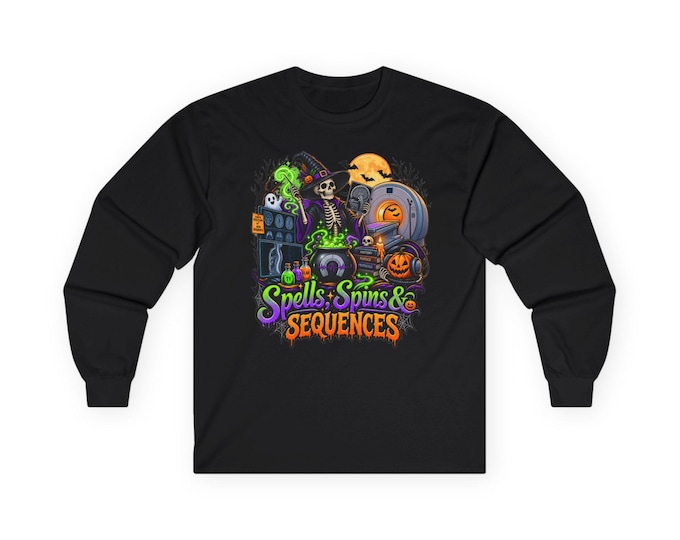 Spells, Spins & Sequences Long Sleeve Shirt – MRI Tech Halloween Tee, Radiology Witch Shirt