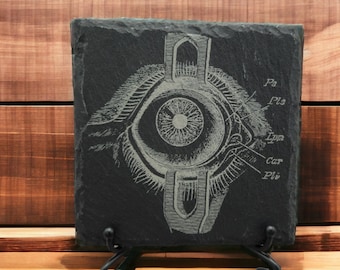 Eye-Catching Elegance: Laser-Engraved Slate Coasters Set of 4 - Unique Eye Anatomy Decor for Ophthalmologists and Medical Enthusiasts