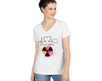 Nuclear Cardiology Nuc Med Technologist V-neck T-shirt with Stethoscope Heart Design - Show off your profession in style