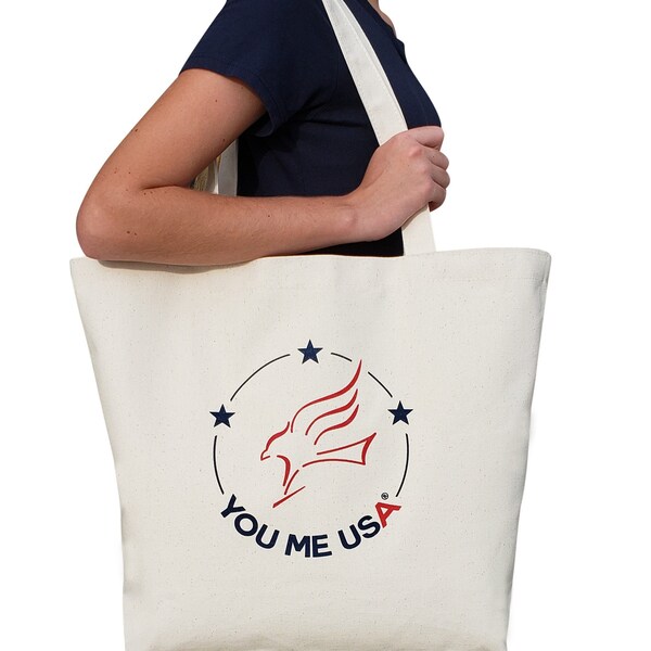 Canvas Shopper Bag Made in USA | Reusable Canvas bag | Canvas tote bag | Big Shoulder Bag | Patriotic Eagle Flying Bag