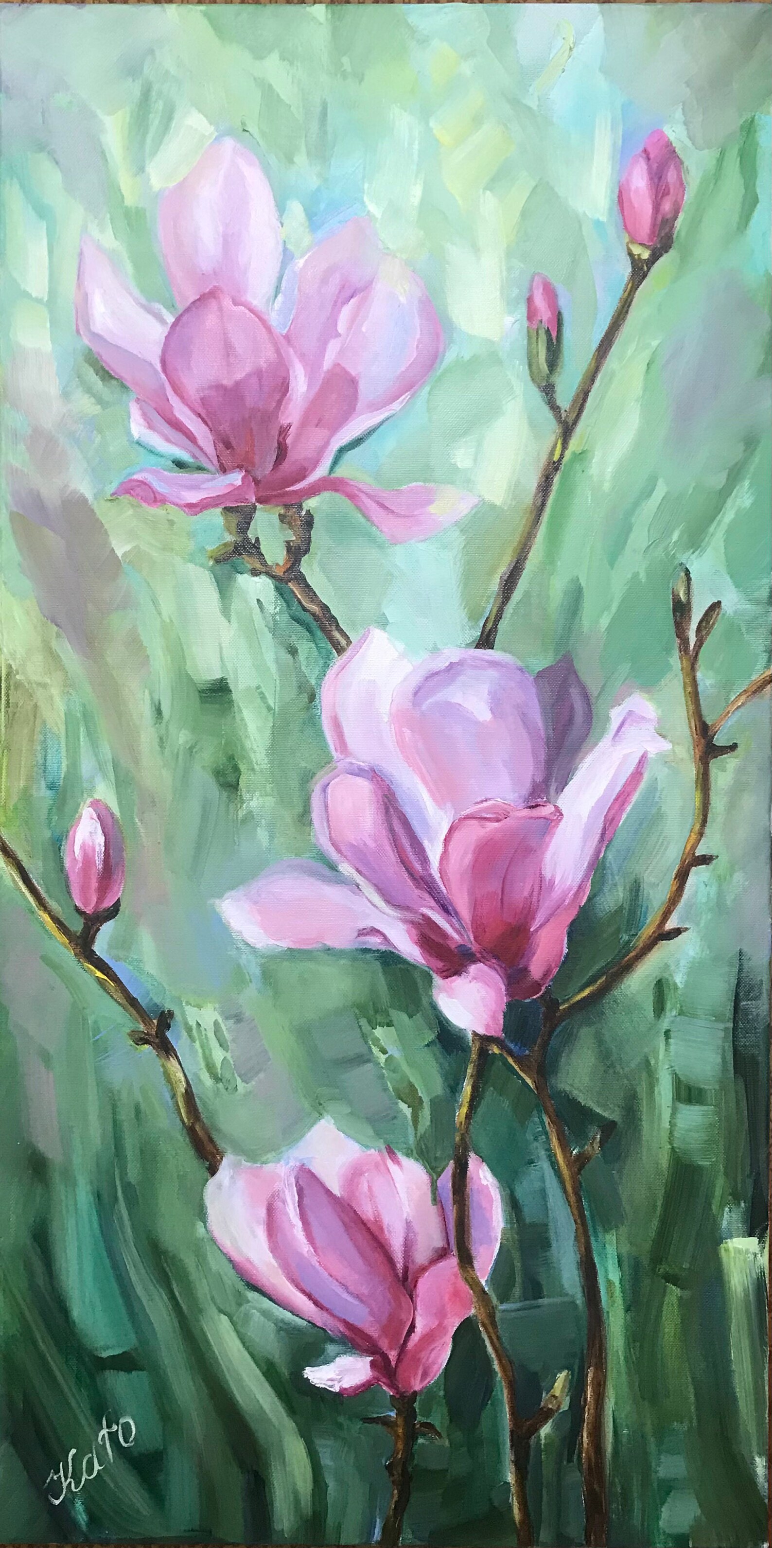 PINK MAGNOLIA Magnolia artwork Bright Colorful Flowers Etsy