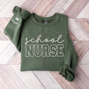 Embroidered School Nurse Sweatshirt with Name,School Nurse Crewneck,School Nurse Shirt, Nurse Appreciation Gift For Nurse Graduation Sweater