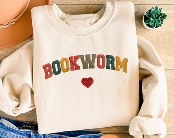 Embroidered Bookworm Sweatshirt, Bookish Sweatshirt, Book Lover Teacher Sweatshirt, Book Club Sweatshirt, Book Sweatshirt, Bookworm Crewneck