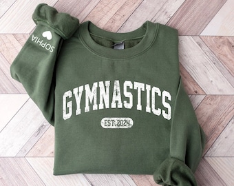 Personalized Gymnastics Est Varsity Sweatshirt with Name on Sleeve, Gymnastics Mama T-Shirt, Retro Sports Mom, Proud Rhythmic Gymnastics Mom