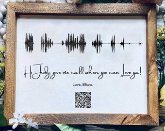 Memorial Voicemail Gift with QR Code and Soundwave Wooden Frame, Custom Loss Framed Canvas, Custom Voicemail with Sign, Long Distance Gift