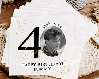 Custom 40th Birthday Napkins, Personalized Birthday Napkins, Cocktail Luncheon Birthday Napkin, 40th Birthday Gifts, Birthday Party Decors