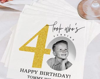 Custom 40th Birthday Napkins, Personalized Birthday Napkins, Cocktail Luncheon Birthday Napkin, 40th Birthday Gifts, Birthday Party Decors