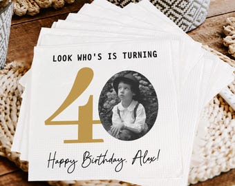 Custom 40th Birthday Napkins, Personalized Birthday Napkins, Look Who's Birthday Napkin, 40th Birthday Gifts, Birthday Party Decors,Cocktail