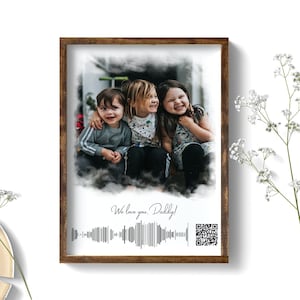 Custom Voice recording with QR Code Wooden Frame, Photo & Soundwave Created from Your Audio, Memorial Gift, Frame Canvas Print, Father's Day