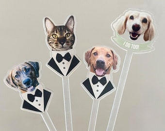 Custom Pet Stir Sticks, Double-Sided Dog Wedding Stir Stick, Pet Portrait Acrylic Cocktail Stirrers, Wedding Swizzle, Wedding Drink Stirrers