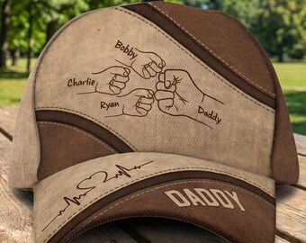 Daddy's Team Fist Bump Personalized Classic Cap, Custom Family Hat for Dad Husband Grandpa, Gift for Father’s Day & Birthday
