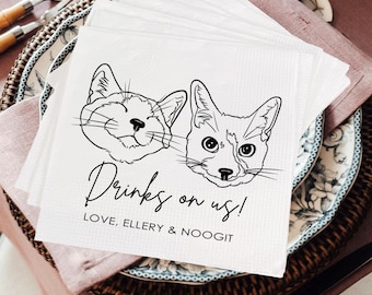 Personalized Illustrated Cat Wedding Napkins, Personalized Pet Cocktail Napkins, Cat Wedding Napkins, Dog Cocktail Napkins, Engagement Party