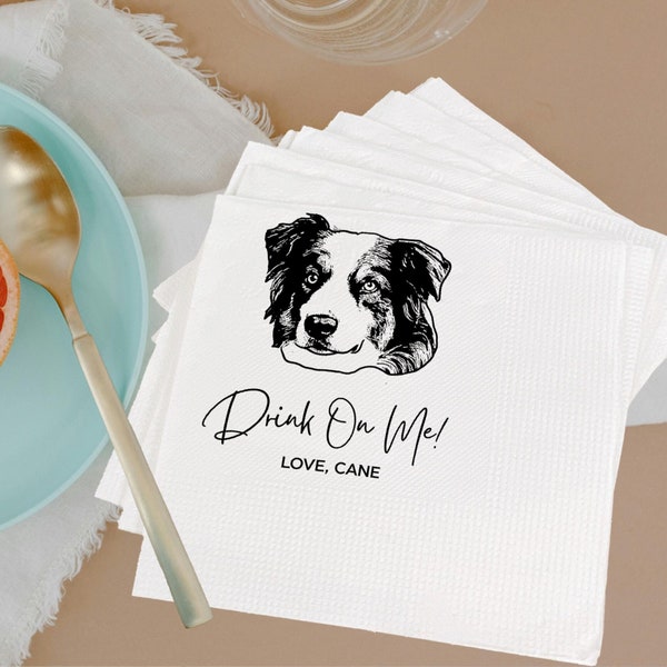 Illustrated Dog Wedding Napkins,Bridal Shower,Engagement Party,Custom Pet Napkin Bachelorette, Custom Pet Napkins,Custom Dog Portrait Napkin