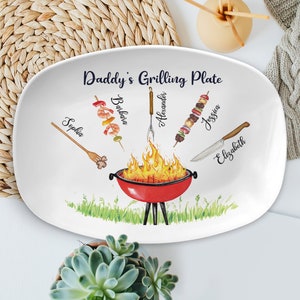 Grandpa Custom Grilling Platter With Kids Name, BBQ Platter Papa's Gift, Father's Day Gift For Dad From Daughter Son, Daddy's Grilling Plate