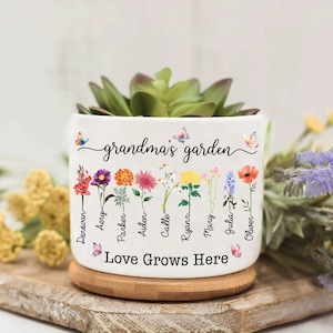 Birth Month Flower Grandma Garden Succulent Pot, Mom's Garden Plant Pot, Gift For Mom, Nanas Garden Grandkids Flower Pot, Mothers Day Gift